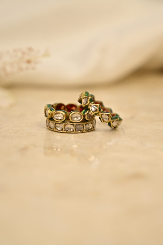 Stackable Polki Jadau Antique Band Ring - Image 2