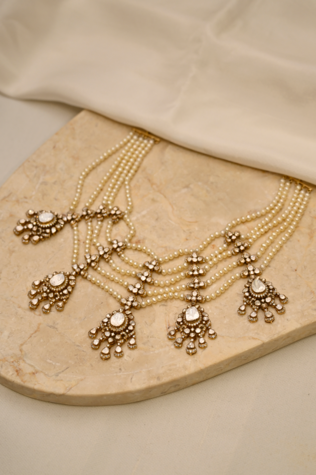 Large Polki & Pearl Diamond Necklace