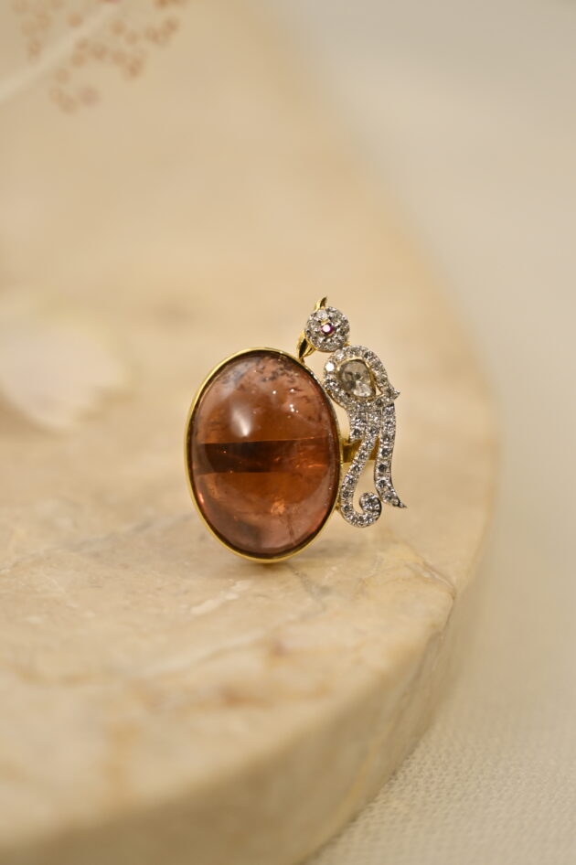 Pinkish Red Tourmaline Polki Bird Ring