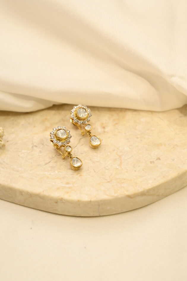 Polki Flower Jadau Earrings - Image 6