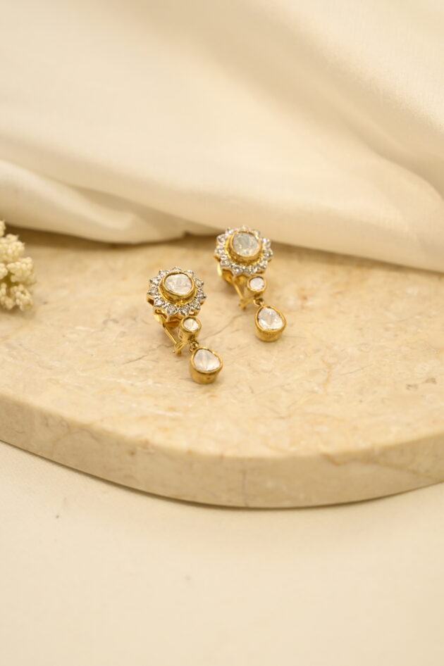 Polki Flower Jadau Earrings - Image 3