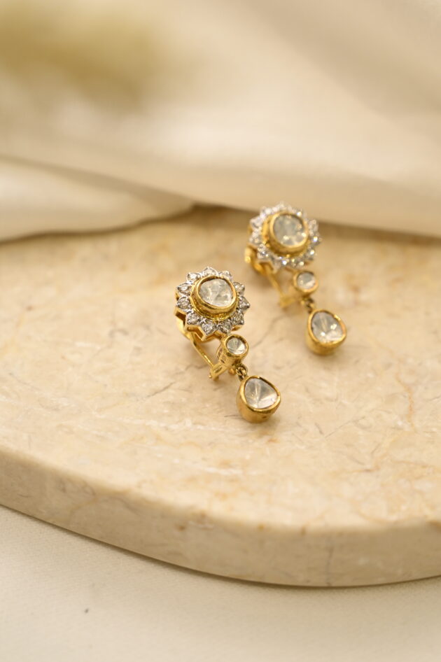 Polki Flower Jadau Earrings - Image 5