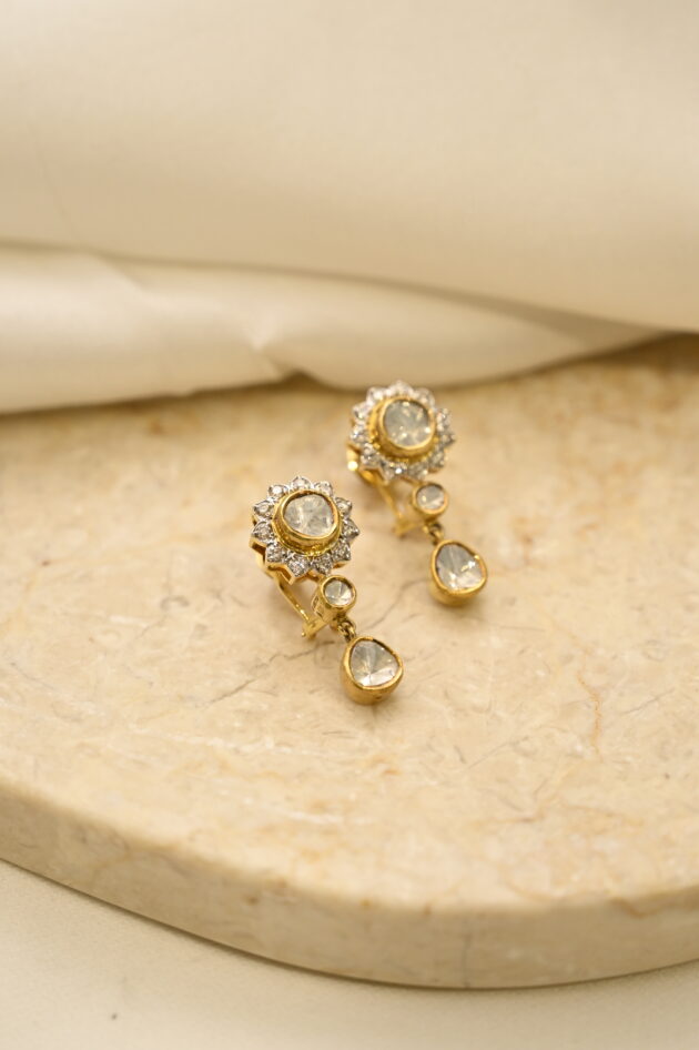Polki Flower Jadau Earrings - Image 4
