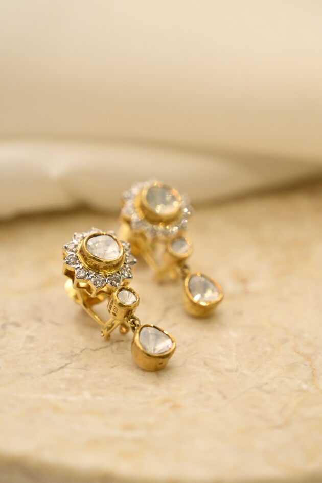 Polki Flower Jadau Earrings