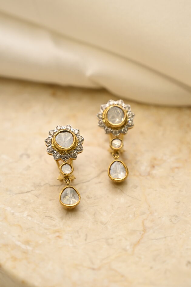 Polki Flower Jadau Earrings - Image 2