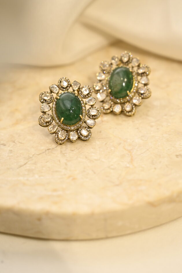 Emerald Polki Studs