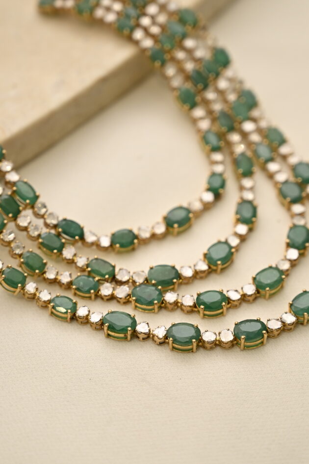 Zambian Emerald & Polki 4 layer Necklace - Image 4