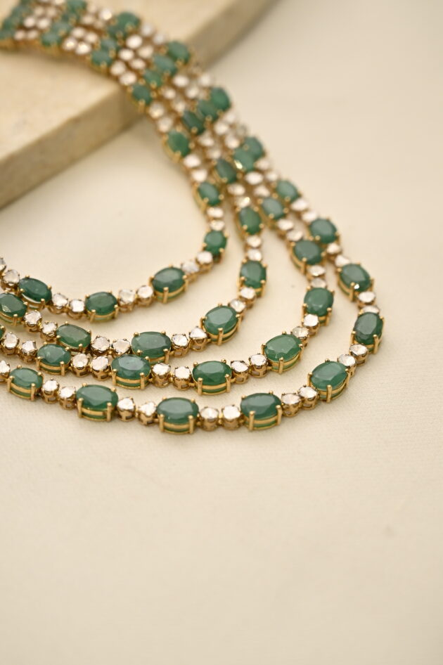 Zambian Emerald & Polki 4 layer Necklace
