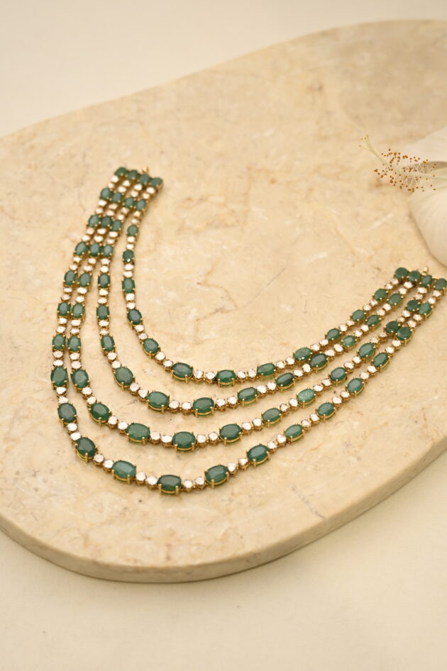 Zambian Emerald & Polki 4 layer Necklace - Image 7