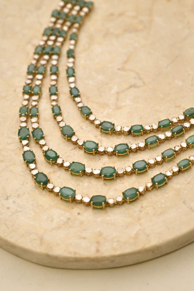 Zambian Emerald & Polki 4 layer Necklace - Image 3