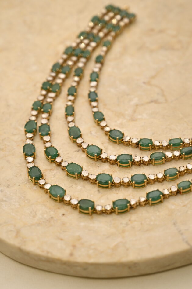 Zambian Emerald & Polki 4 layer Necklace - Image 6