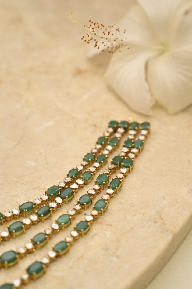 Zambian Emerald & Polki 4 layer Necklace - Image 2