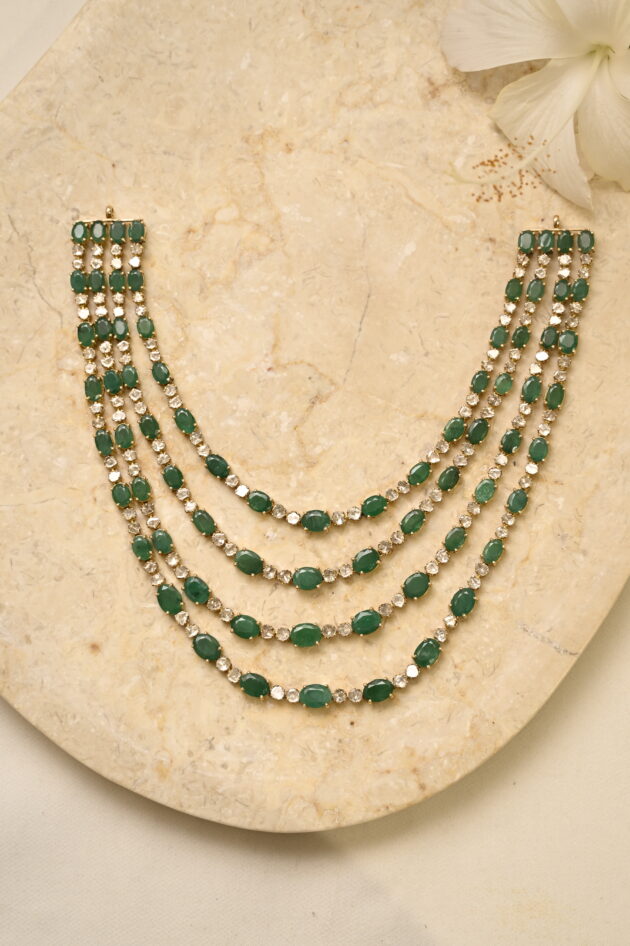 Zambian Emerald & Polki 4 layer Necklace - Image 5