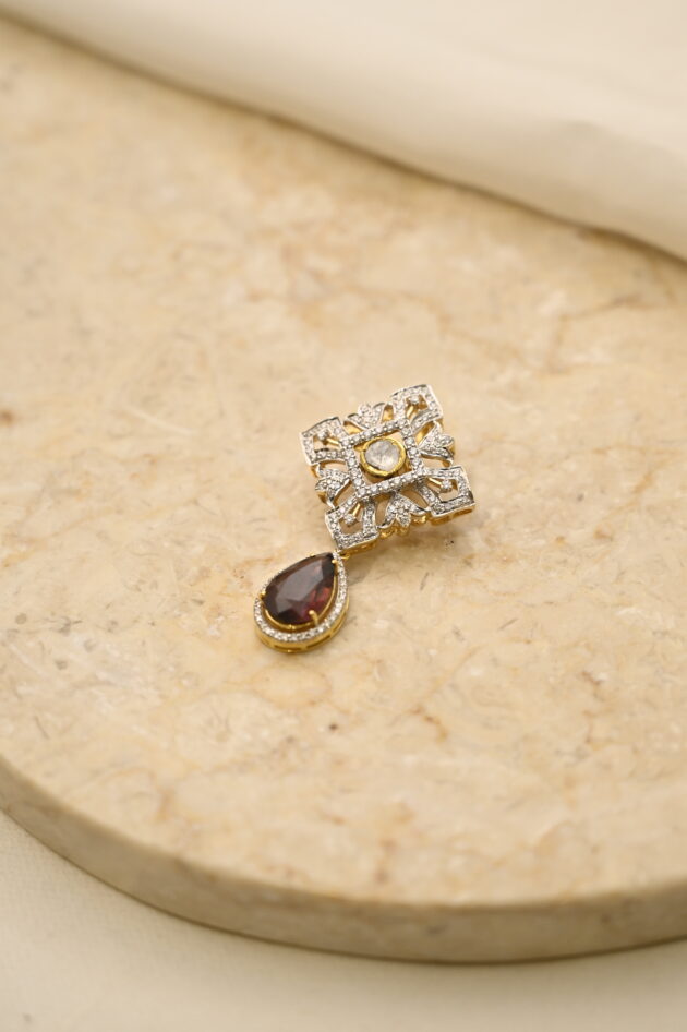 Diamond & Polki with Tourmilne Drop Pendant - Image 4