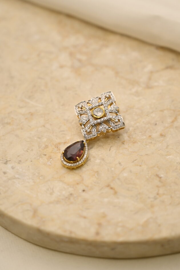 Diamond & Polki with Tourmilne Drop Pendant - Image 2