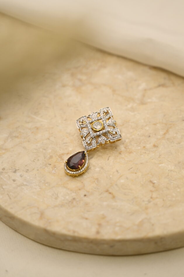 Diamond & Polki with Tourmilne Drop Pendant - Image 3