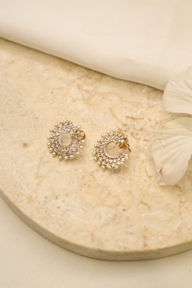 Princess Cut Diamond & Pearl Open Hoops - Image 3