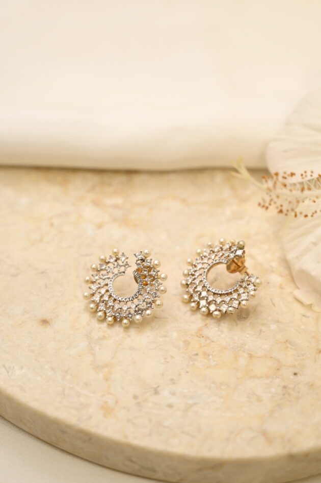 Princess Cut Diamond & Pearl Open Hoops
