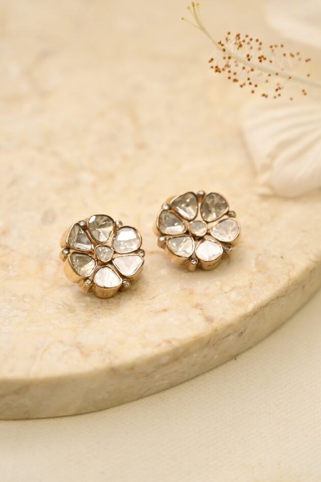 Polki & Rosecut Flower Studs - Image 2