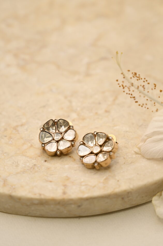 Polki & Rosecut Flower Studs - Image 3