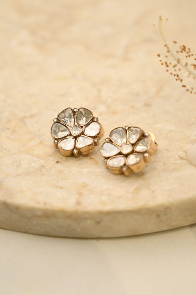 Polki & Rosecut Flower Studs - Image 4