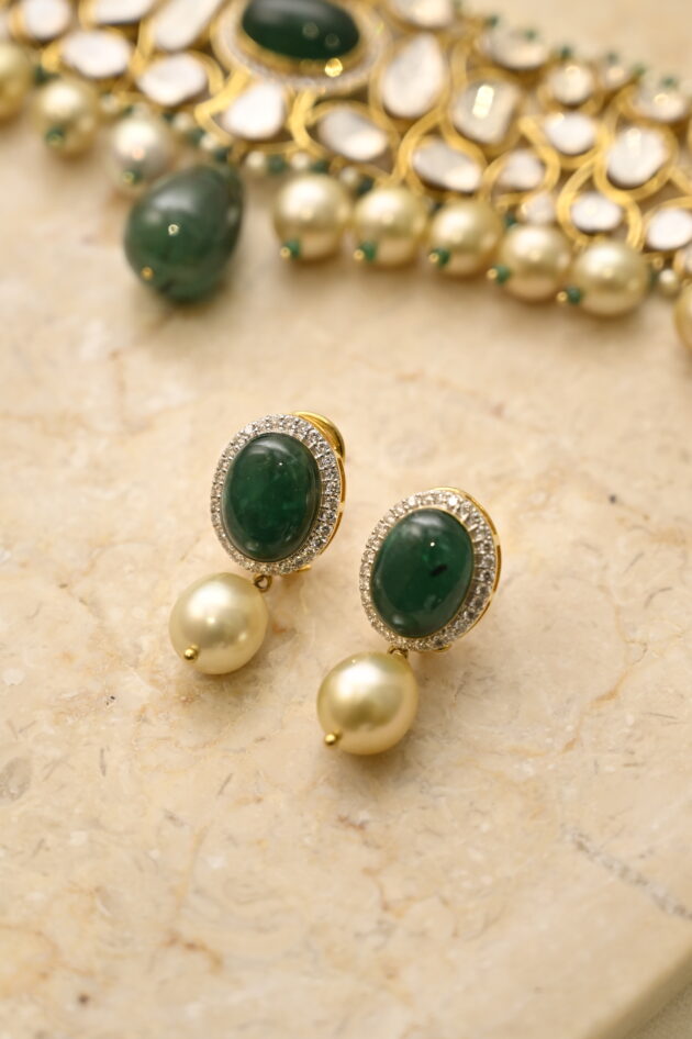 Big Scattered Polki Choker with Earrings - Image 3