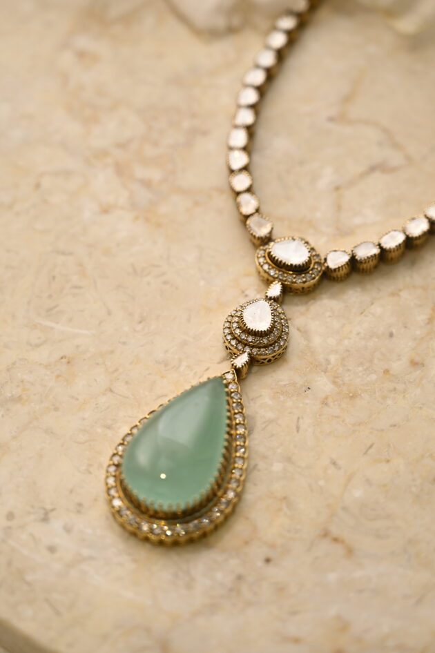 Russian Emerald & Polki Long Cocktail Necklace - Image 5