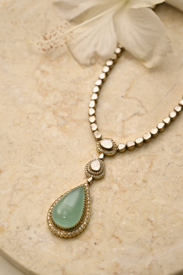 Russian Emerald & Polki Long Cocktail Necklace - Image 4