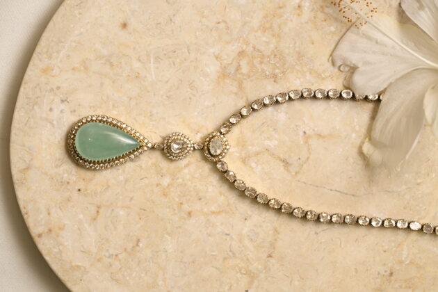 Russian Emerald & Polki Long Cocktail Necklace - Image 3