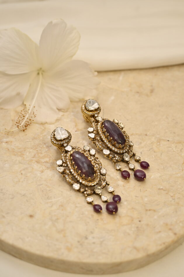 Polki & Ruby Victorian Long Earrings - Image 3