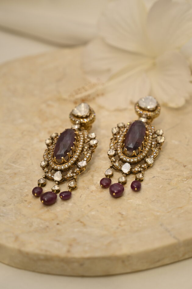 Polki & Ruby Victorian Long Earrings