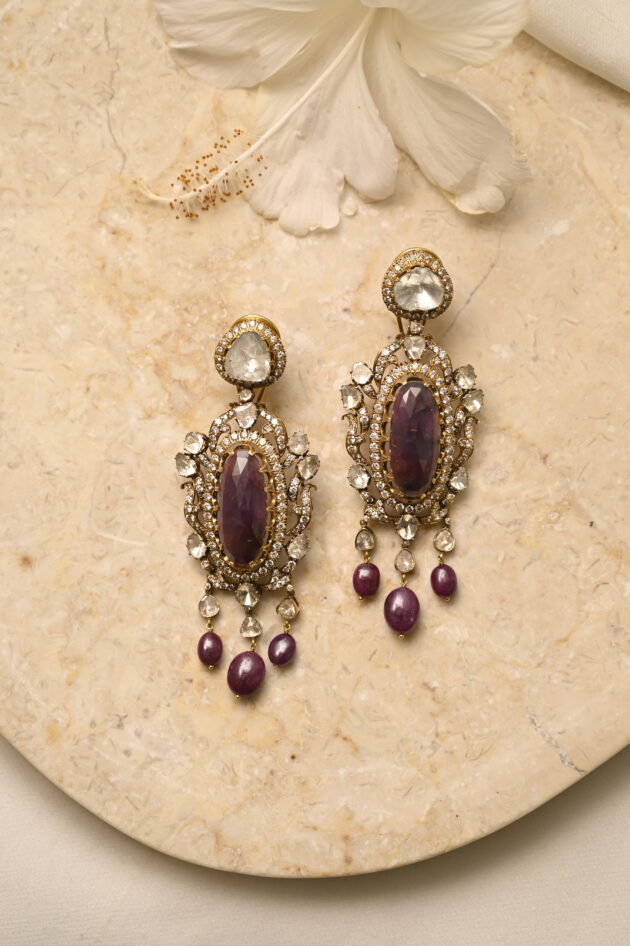 Polki & Ruby Victorian Long Earrings - Image 2