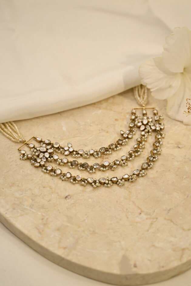 Polki & Pearl 3 Layer Necklace - Image 4