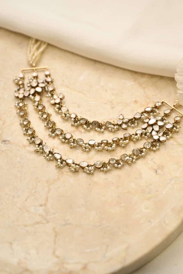 Polki & Pearl 3 Layer Necklace - Image 5