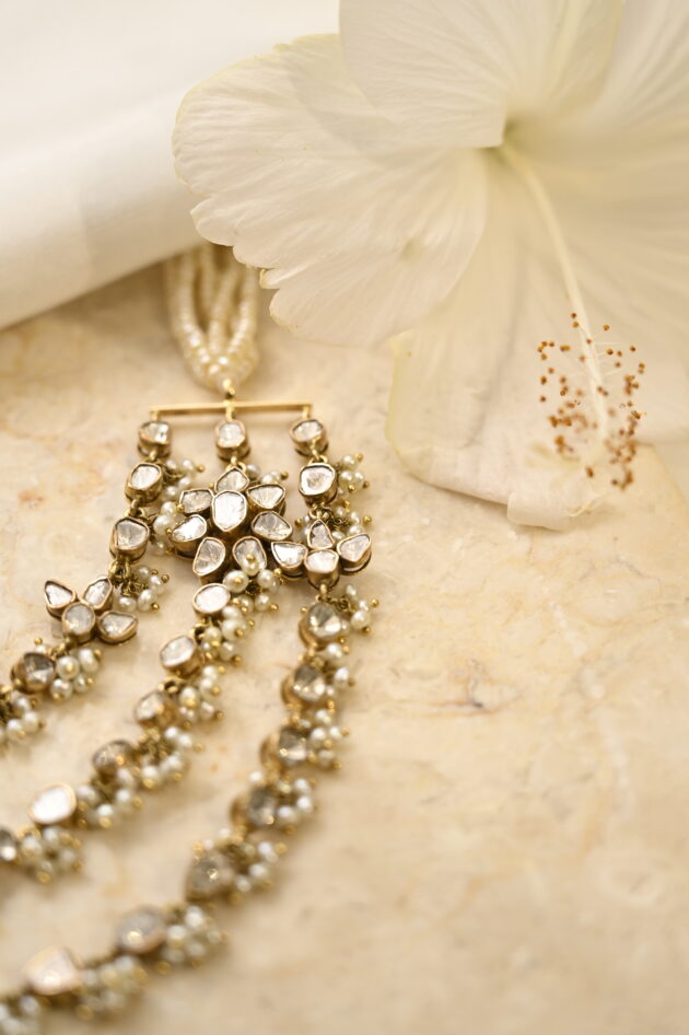 Polki & Pearl 3 Layer Necklace - Image 3