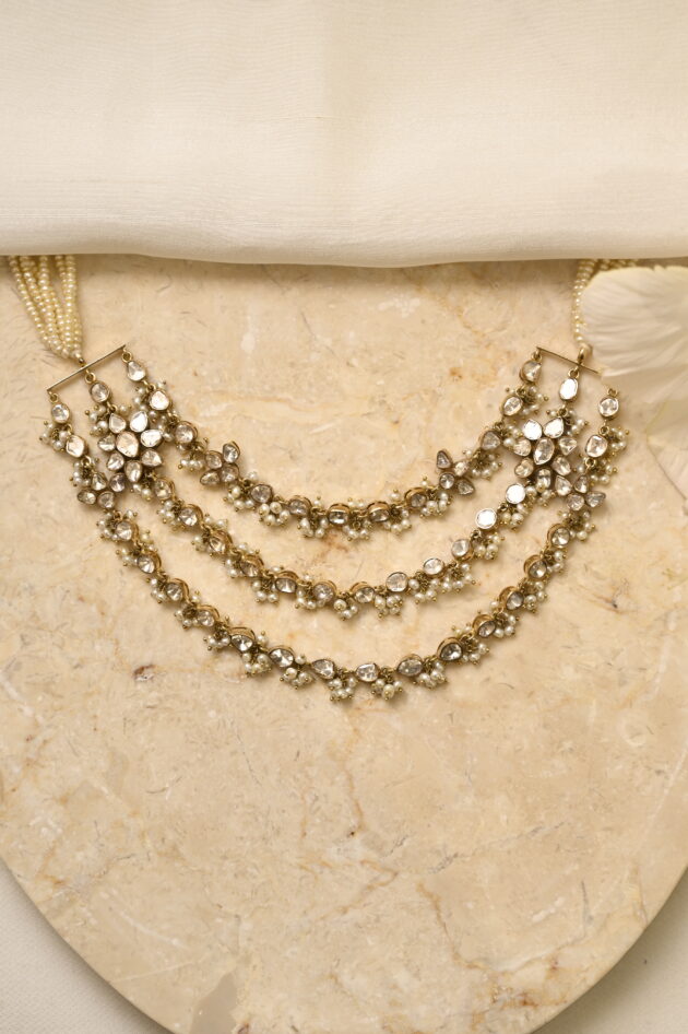 Polki & Pearl 3 Layer Necklace - Image 2