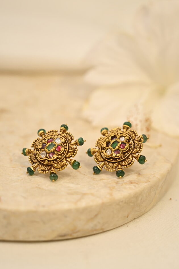 Antique Ruby & Emerald Gold Studs - Image 3