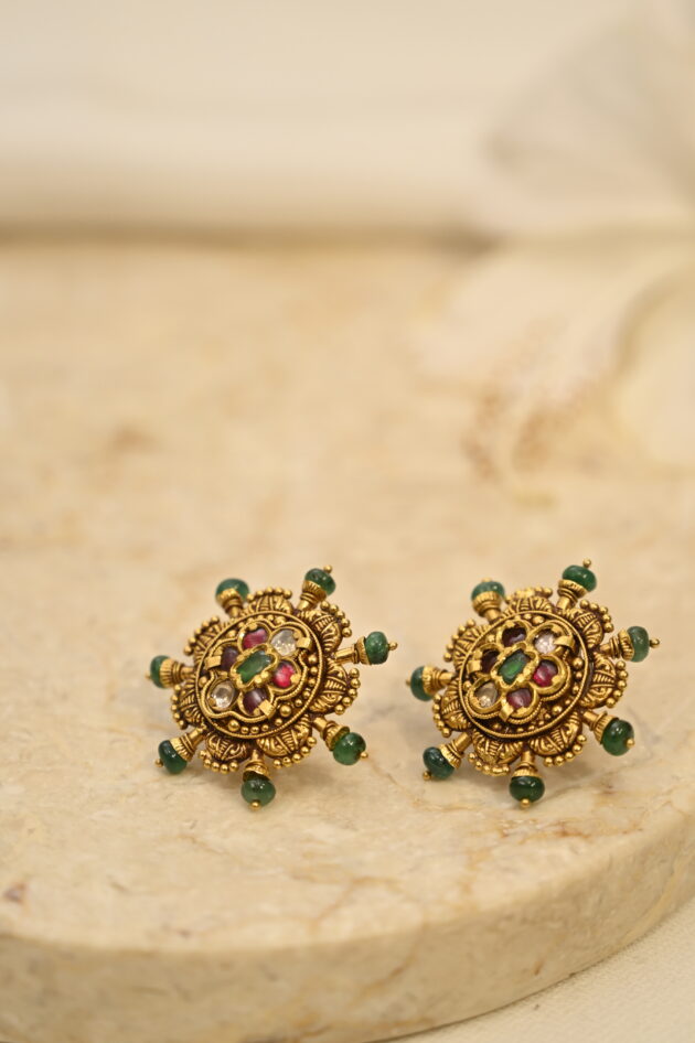 Antique Ruby & Emerald Gold Studs - Image 2