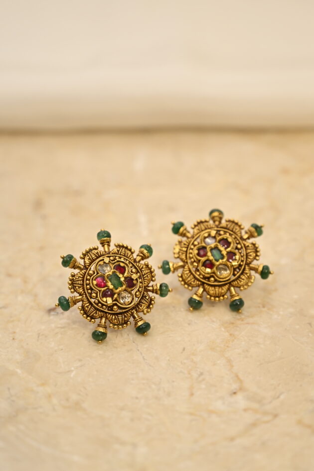 Antique Ruby & Emerald Gold Studs
