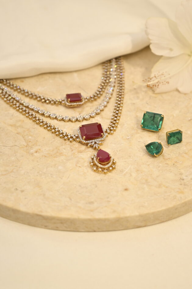 3 Line Detachable Diamond Necklace with Changeable Gemstones - Image 13