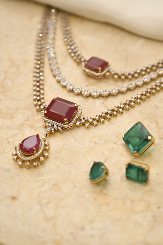3 Line Detachable Diamond Necklace with Changeable Gemstones - Image 15