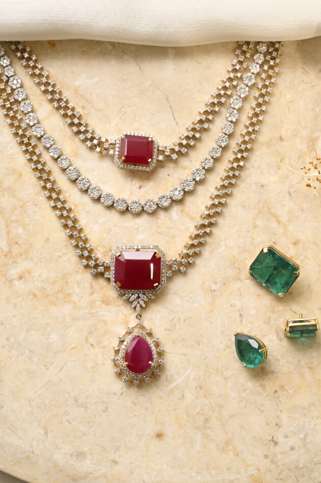 3 Line Detachable Diamond Necklace with Changeable Gemstones - Image 12