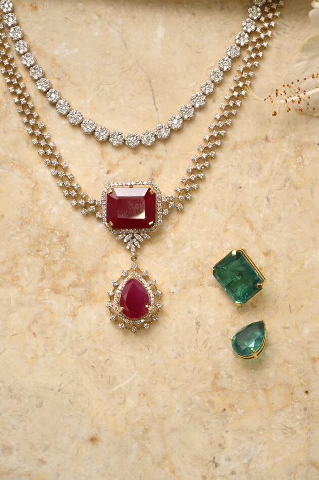 3 Line Detachable Diamond Necklace with Changeable Gemstones - Image 10