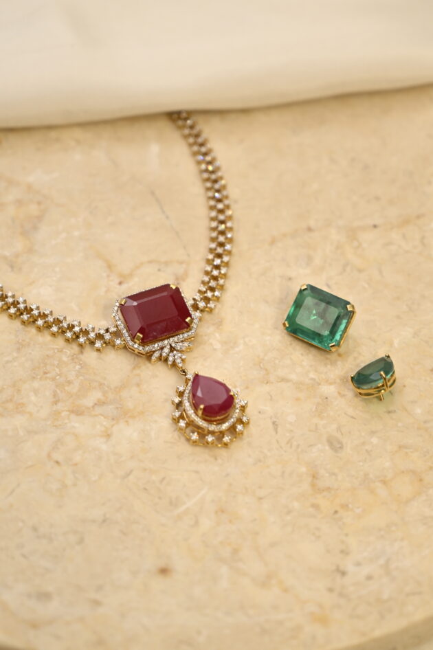 3 Line Detachable Diamond Necklace with Changeable Gemstones - Image 9