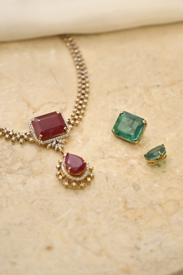 3 Line Detachable Diamond Necklace with Changeable Gemstones - Image 7