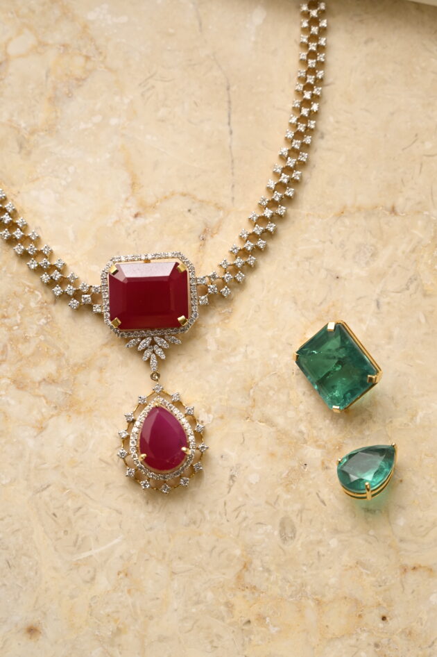 3 Line Detachable Diamond Necklace with Changeable Gemstones - Image 6