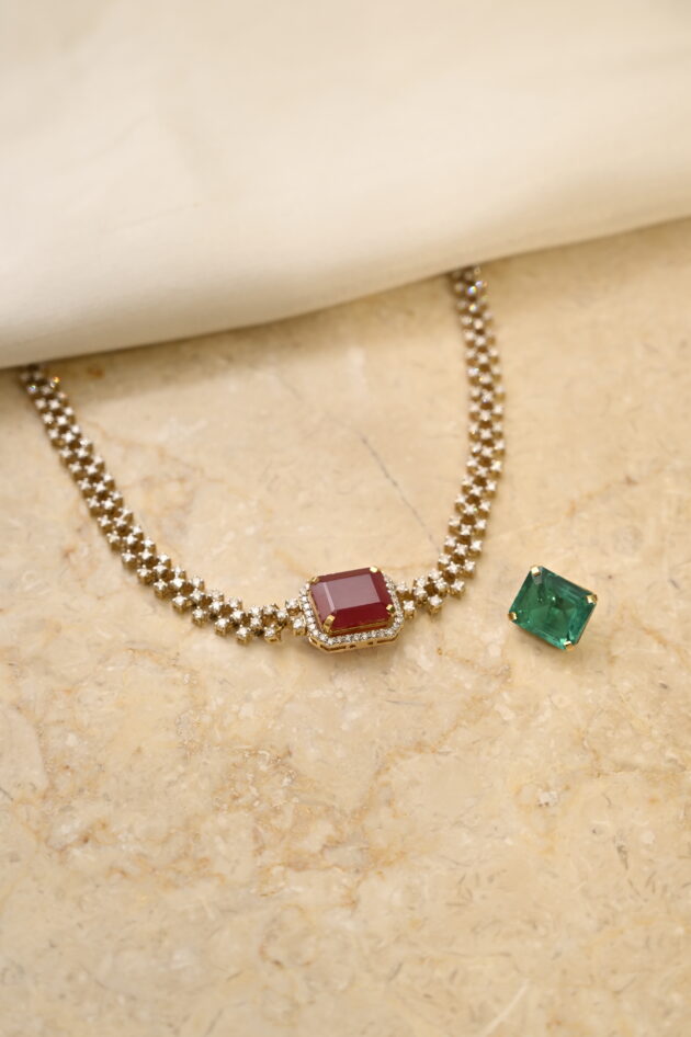 3 Line Detachable Diamond Necklace with Changeable Gemstones - Image 5