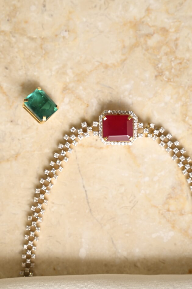 3 Line Detachable Diamond Necklace with Changeable Gemstones - Image 8