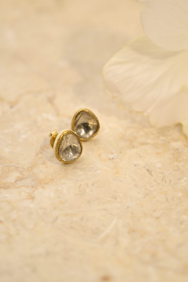 Plain Polki Studs With White Enamel - Image 4