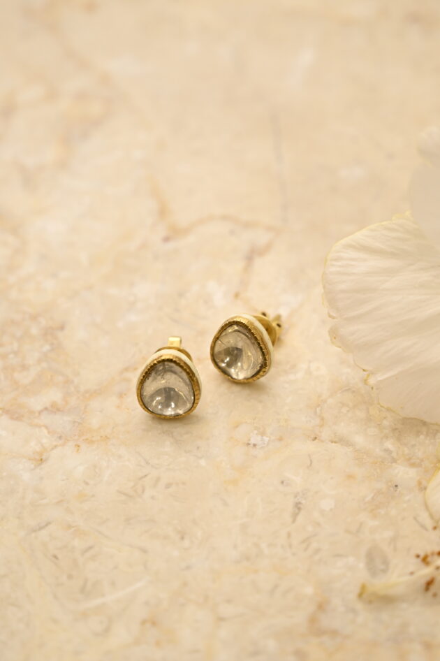 Plain Polki Studs With White Enamel - Image 5